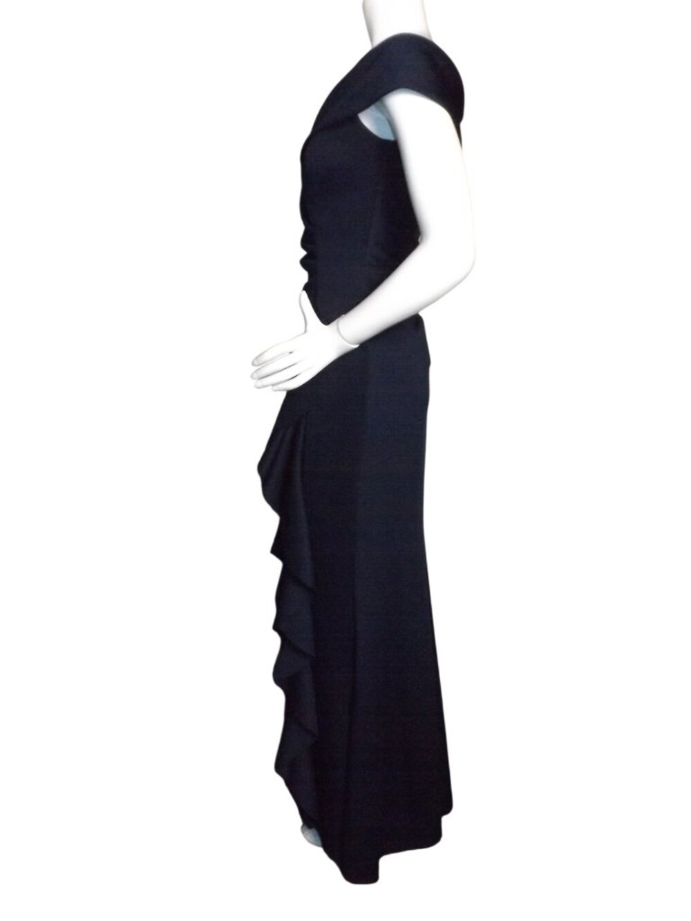 XSCAPE Gown/Dress, 8, Navy Blue,  Ruffle, V-neck, Gathered, Cap Sleeve, Zipper - Picture 9 of 13